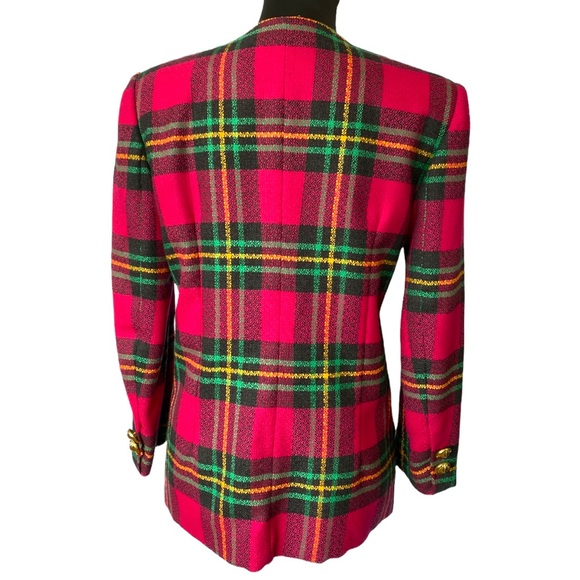 Braemar by Jeremy Scott Vintage Pink and Green Plaid 90s Blazer - Picture 3 of 4